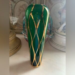 Vintage Arnart 5th Ave Hand Blown & Decorated Glass Vase